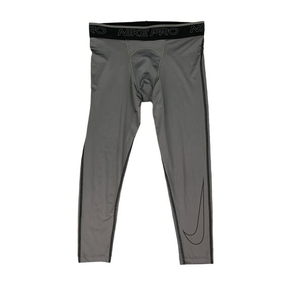 Nike Pro Tights Mens M Medium Gotham Grey Dri Fit Fitted Training 3/4 Length - Picture 1 of 10